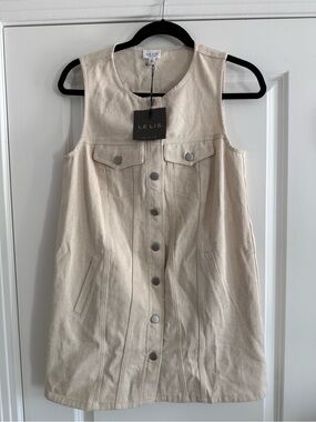 NWT Le Lis Cream Denim Vest Mini Dress Button Front | Size XS